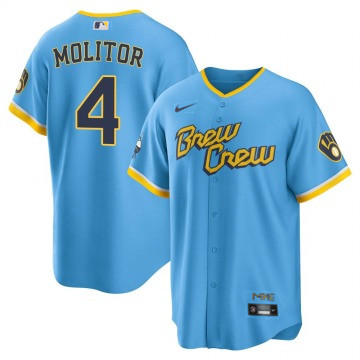 Youth Powder Blue Milwaukee Brewers #4 Paul Molitor 2022 City Connect Stitched Jersey